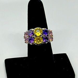 Beautiful Vintage Silver Ring With Purple, Yellow, and Pink Stones